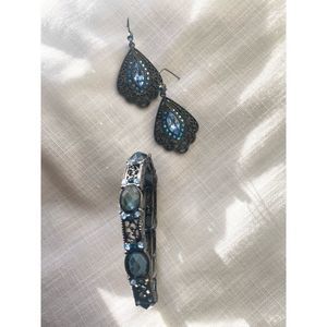 Blue gunmetal bracelet and earring set